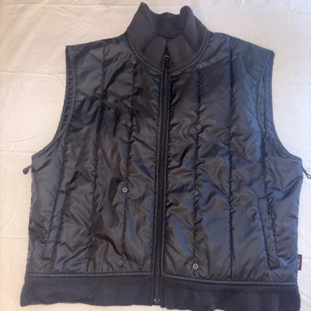 Vintage Polo Ralph Lauren Black Vertical Quilt Insulated Vest Men's XL Snaps